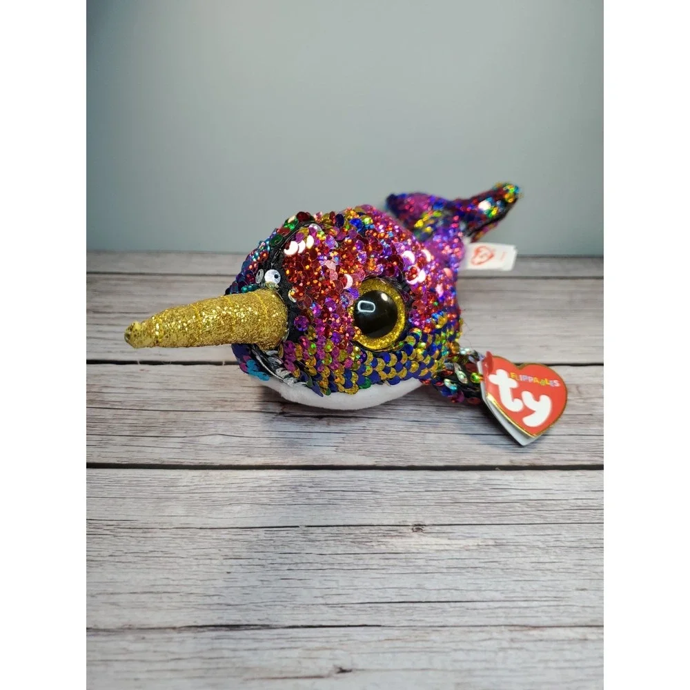 CALYPSO - NARWHAL - Ty FLIPPABLES‎ Sequin Beanie Boos with MINT TAGS